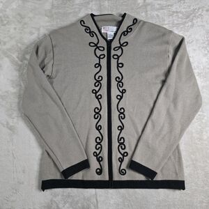 Elegant Beige Milano Design Group Medium Cardigan with Black Embroidery Accents